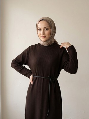 Foremia Reglan Kol Triko Elbise-Kahve -