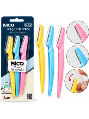 İbico Ibico Eyebrovv Razeri İ15-042 Kaş Usturası 3 Adet Plastik Renkli Saplı - 12'li Paket