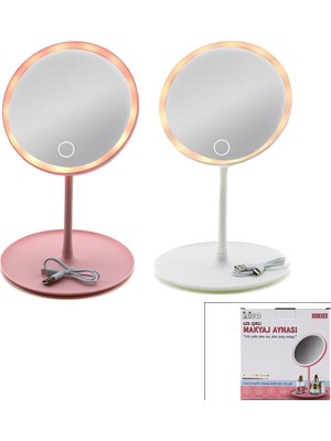 İbico Ibico İ11-016 Makyaj Aynası 6.5" 90° Açı Ayarlı Ledli Yuvarlak USB Şarjlı Renkli Pls Takılı Ayak