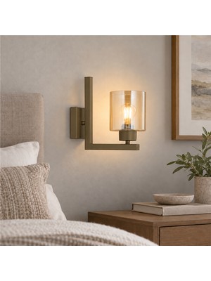 Apliqa Tasse Eskitme Boyalı Duvar Lambası Yatak Odası-Yatak Başı-Banyo İçin Bal Camlı Modern Aplik