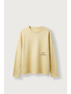 Abluka Online Erkek Boxy Fit Bisiklet Yaka Yıkamalı Baskılı Sweatshirt Sarı