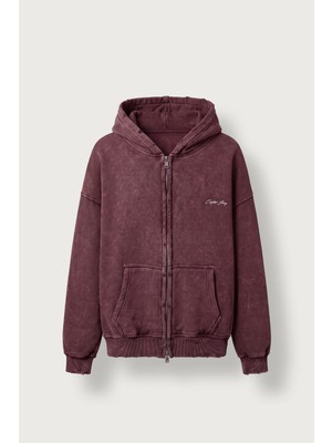 Abluka Online Erkek Relax Fit Yıkamalı Kapüşonlu Sweatshirt Bordo
