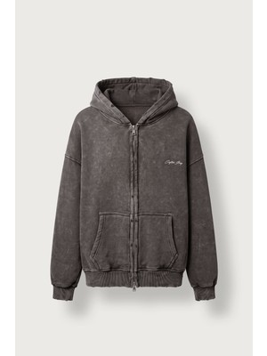 Abluka Online Erkek Relax Fit Yıkamalı Kapüşonlu Sweatshirt Kahve