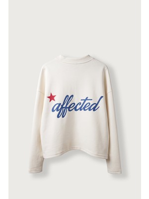 Abluka Online Erkek Boxy Fit Sırt Baskılı Bisiklet Yaka Pamuklu Sweatshirt Ekru