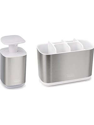 Odea Joseph Joseph Bathroom Beauties - 2 Parçalı Lavabo Seti, Büyük Diş Fırçası Tutuculu ve Hijyenik Sabun Pompası Dispenserli, Paslanmaz Çelik