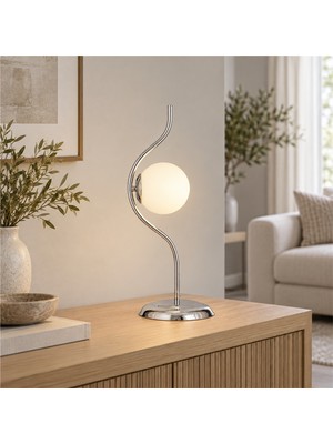 Apliqa Zeyna Krom Kaplama Beyaz Camlı Modern Tasarım Salon-Oturma Odası-Yatak Odası Abajur