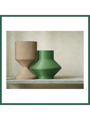 Vintessy Vıntessy 3D Baskı Modern Dekoratif Ikili Vazo Seti - Minimalist Çizgili Çiçek Vazosu-Bej-Yeşil BZS01