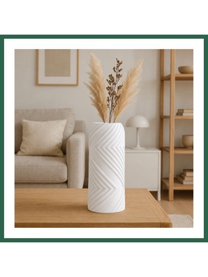 Vintessy Vıntessy 3D Baskı Vector Vazo - Geometrik Çizgili Dekoratif Vazo-Beyaz BZS01