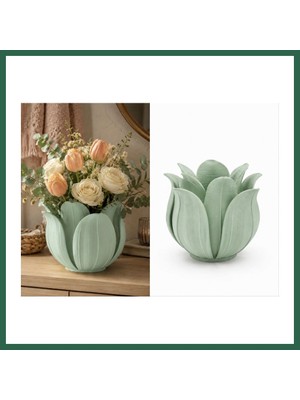 Vintessy Vıntessy 3D Baskı Lotus Yapraklı Vazo - Dekoratif Çiçeklik-Mint BZS01
