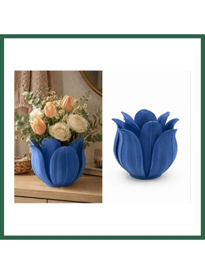 Vintessy Vıntessy 3D Baskı Lotus Yapraklı Vazo - Dekoratif Çiçeklik-Mavi BZS01