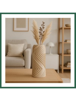 Vintessy Vıntessy 3D Baskı Vector Vazo - Geometrik Çizgili Dekoratif Vazo-Bej BZS01