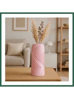 Vintessy Vıntessy 3D Baskı Vector Vazo - Geometrik Çizgili Dekoratif Vazo-Pembe BZS01
