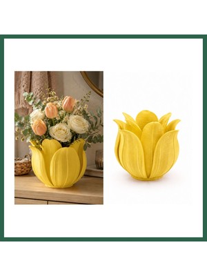 Vintessy Vıntessy 3D Baskı Lotus Yapraklı Vazo - Dekoratif Çiçeklik-Sarı BZS01