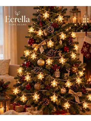 Ecrella 3 Metre 20 Adet Kar Tanesi LED Işık Zinciri Sıcak Renk Işıklı 2 Aa Pil ile Çalışan Yılbaşı Süsü