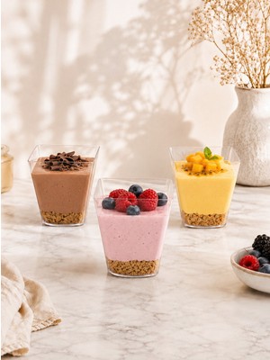 Parti Adresi Mika Plastik Mini Kare Sunum Kasesi Şeffaf Kap 120 ml 25'li