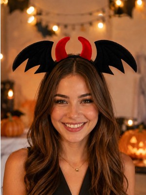 Parti Adresi Cadılar Bayramı Yarasa Kanatlı Şeytan Taç Halloween Aksesuarı Siyah