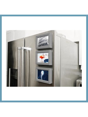 Bezos 3D Baskı 3lü Magnet Fotoğraf Çerçevesi Seti - Buzdolabı Için Mini Manyetik Resim Çerçevesi, Dekoratif Magnet-Gri MBT06