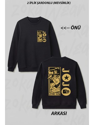 Zoka Wear Jotaro Kujo V3 Anime Jojo Ön Arka Baskılı Bisiklet Yaka Sweatshirt