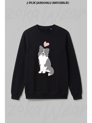 Zoka Wear Love Blue Border Collie Ön Baskılı Bisiklet Yaka Sweatshirt