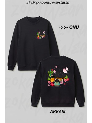 Zoka Wear Kung Fu Panda Po And Pandas Floral2 Ön Arka Baskılı Bisiklet Yaka Sweatshirt
