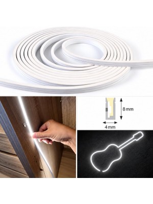 Tr Ince Neon LED Şerit 5 Metre, 4 × 8 Mm, 6000K Beyaz Işık, Dc 24V, IP67, Esnek Dekoratif Aydı