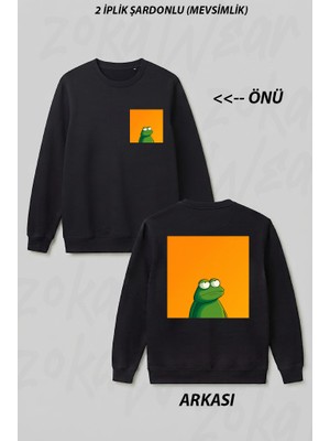 Zoka Wear Saskin Kurbaga Ön Arka Baskılı Bisiklet Yaka Sweatshirt