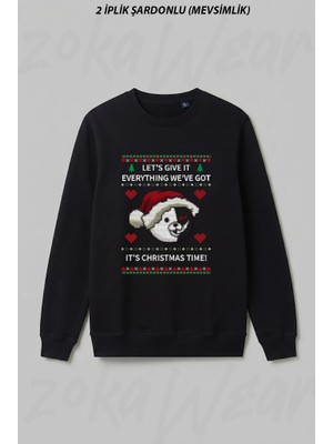 Zoka Wear Monokuma Ugly Christmas Sweater - Dangan Ön Baskılı Bisiklet Yaka Sweatshirt