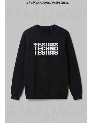 Zoka Wear Techno Festival Music House Periyodik Ön Baskılı Bisiklet Yaka Sweatshirt
