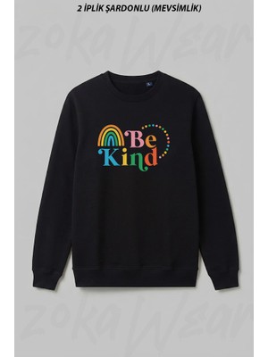 Zoka Wear Be Kind Rainbow T Ön Baskılı Bisiklet Yaka Sweatshirt