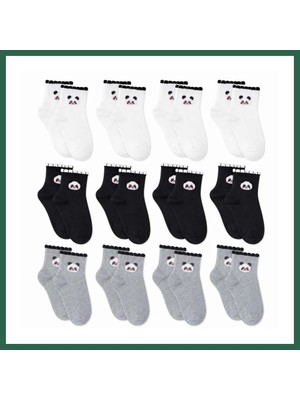 Vintessy Vıntessy Kadın Panda Desenli Kısa Konç Çorap 12'li Paket, %80 Pamuklu Dikişsiz Burun, Nefes Alan Yumuşak Bilek Çorabı, Siyah Beyaz Gri · Beden: 36-40 · Renk: Çok Renkli 12 Li BZS01