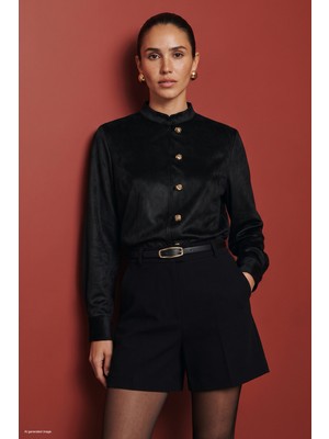 Sateen Süet Gömlek - Siyah