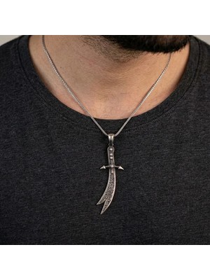Pigado 925 Ayar Gümüş Zirkon Taşlı Zülfikar Kılıcı Kolye Küçük Boy