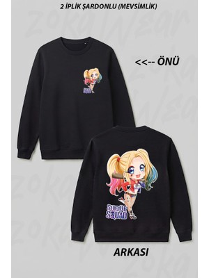 Zoka Wear Suicide Squad Harley Quinn Anime Tasarim Ön Arka Baskılı Bisiklet Yaka Sweatshirt