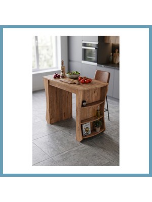 Bezos Mutfak Masası Mutfak Adası Ada Masa Bar Masası Kahvaltı Masası Raflı Çok Amaçlı Dolap Modern Masa 120X60 cm 9836 Atlantik Çam MBT06
