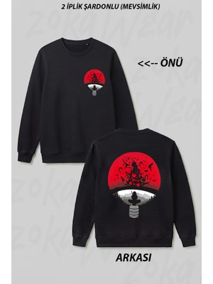Zoka Wear Uchiha Clan V2 Anime Naruto T Ön Arka Baskılı Bisiklet Yaka Sweatshirt
