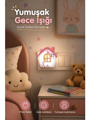 Tr Pembe LED Gece Lambası, Priz Tipi, Çocuk Odası, Ev Tasarımlı, Beyaz Işık, 8 x 7 cm