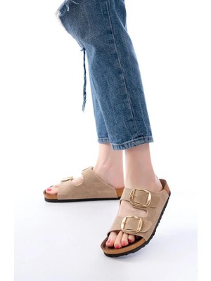 Melonika P-101 Bej Günlük Birkenstock Kadın Terlik Aym