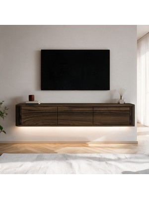 İnarch Dizayn Inarch Dizayn Yoyo LED Işıklı Duvara Monte Tv Sehpası - 3 Kapaklı Modern Tv Konsolu;