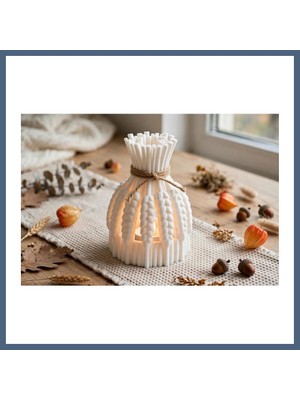 Bezos 3D Baskı Buğday Demeti Tealight Mumluk Jüt Ipli Dekoratif Sonbahar Hasat Feneri Şamdan Masa Süsü BZS10