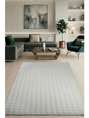 Modernsoft Pofina Krem Kaymaz Tabanlı Yumuşak Dokulu Modern Makinede Yıkanabilir Salon Halısı