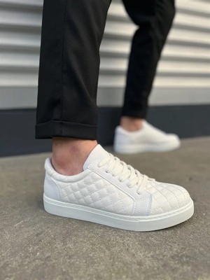 Melonika JY166 Prestige Bağcıklı Cilt Kapitone Desenli Erkek Günlük Sneaker Ayakkabı Cbt - Beyaz Aym