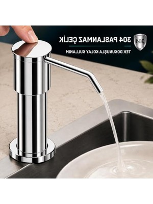 Mythriva 304 Paslanmaz Çelik Sıvı Sabunluk Pompası 1 Metre Hortum Gümüş Renk