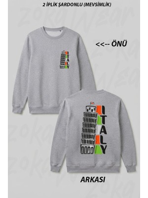 Zoka Wear Italya Baskili Beyaz Unis Ön Arka Baskılı Bisiklet Yaka Sweatshirt