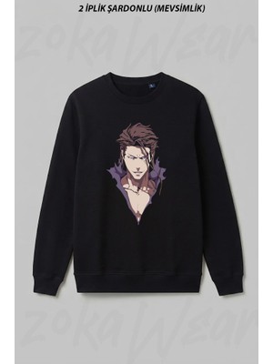 Zoka Wear Aizen Anime Bleach Ön Baskılı Bisiklet Yaka Sweatshirt