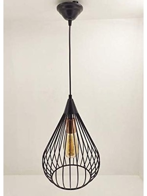 Tr Bakır Rozanslı Siyah Modern Retro Metal Kafes Piramit Elmas Sarkıt Avize Model-2