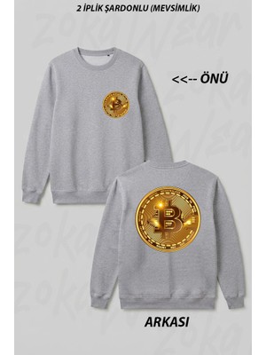 Zoka Wear Bitcoin Baski2 Ön Arka Baskılı Bisiklet Yaka Sweatshirt