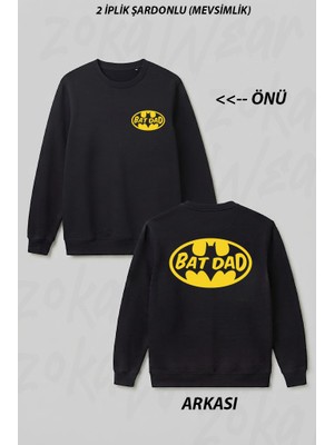 Zoka Wear Batman Bat Dad Babalar Gunu Ön Arka Baskılı Bisiklet Yaka Sweatshirt