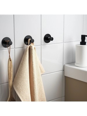 Elarque Kendinden Yapışkanlı Askı Seti Duvar Askısı Banyo Havlu Askısı Siyah