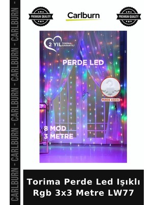Carlburn Özel Üretim Torima Perde LED Işıklı Rgb 3x3 Metre LW77 Renkli Işık Gece Işığı Dekor Ürünü