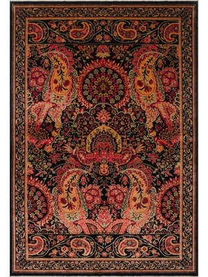 Eko Halı Zara ZR24 Black Red Etnik Desenli Hav Vermeyen Özel Tezgahlarda Üretilen El Dokuma Uşak Halısı